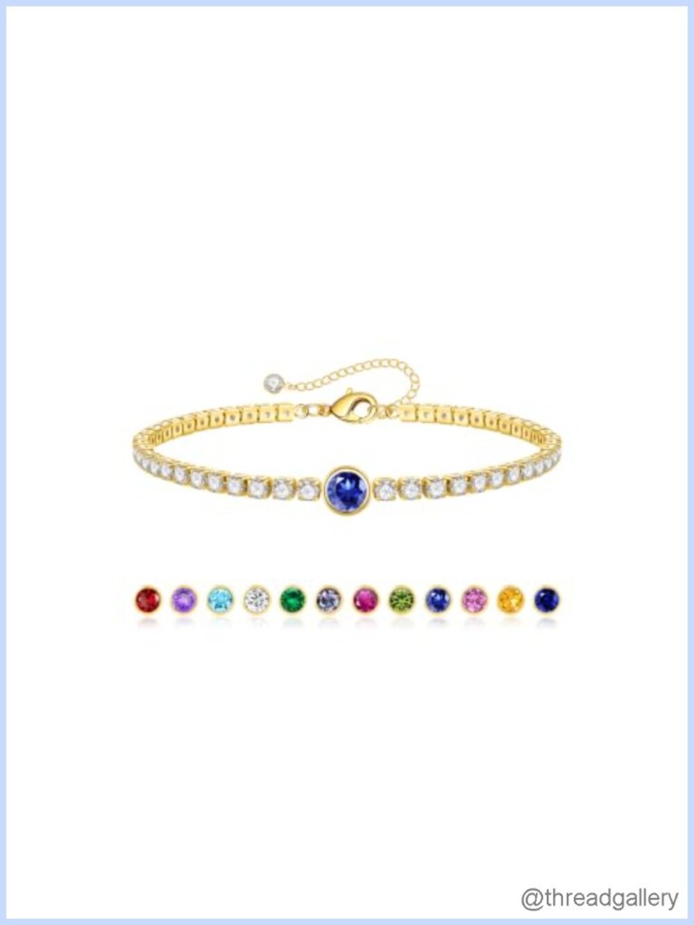 14k Gold-Plated Birthstone Tennis Bracelet Bezel CZ Adjustable 6+2 Inch Women's